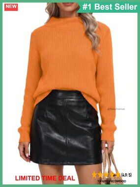 Womens Chunky Knit Turtleneck Sweater Loose Fit Acrylic Pullover